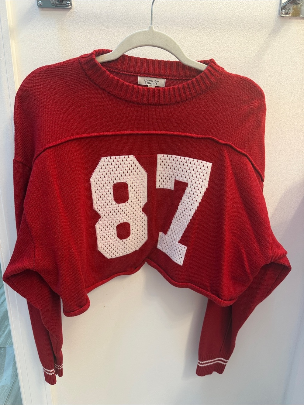 Red Cropped 87 Knit Sweatshirt